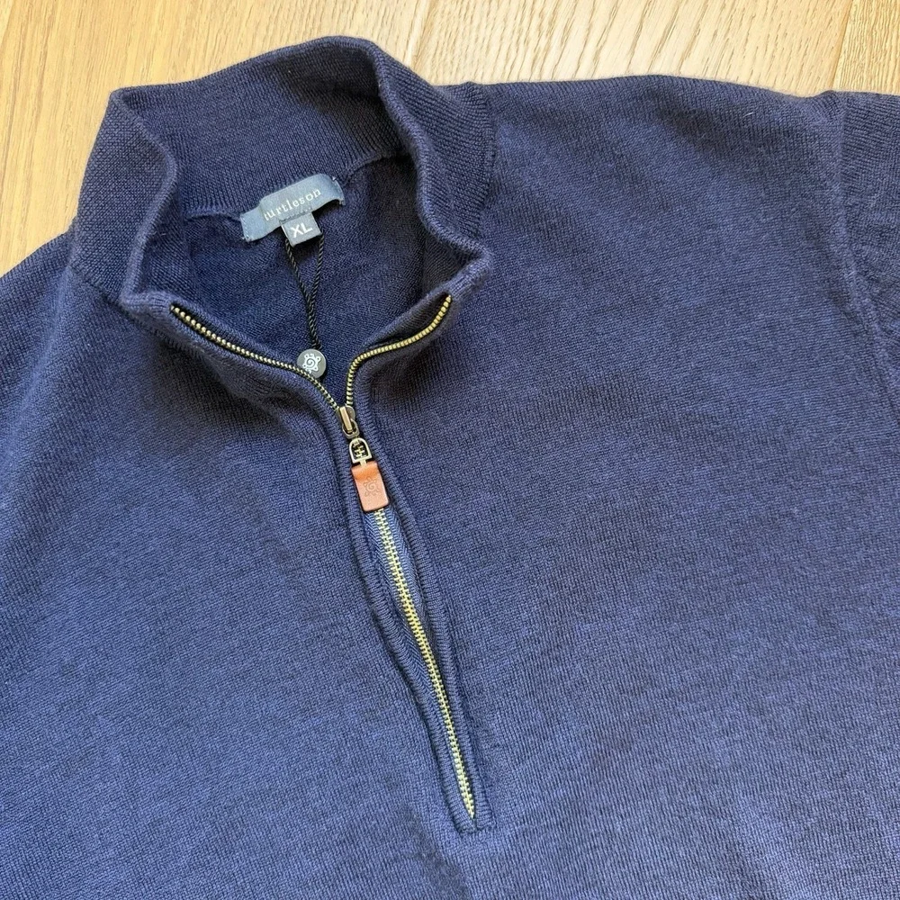 TURTLESON 100% Extra Fine Merino Wool Quarter Zip Men's Navy Blue Sweater XL